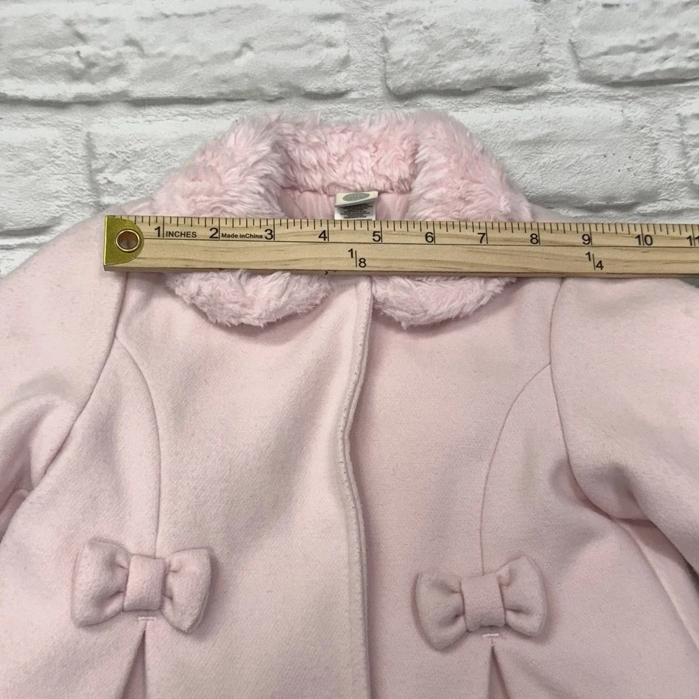 LITTLE ME Pink Felt Pea Coat 12M Bow Faux Fur Babydoll Quilted Lining Warm Fuzzy